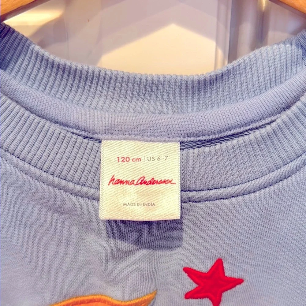 Hanna Anderson Blue Celestial Cotton Sweatshirt with Moon and Stars - Picture 2 of 3